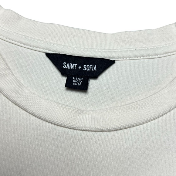 Saint + Sofia Contrast Sleeve Sweatshirt Cream Gingham Puff Sleeve Knit Top 8 - Picture 2 of 7